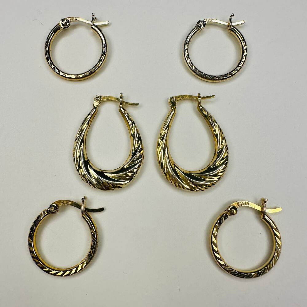 Bundle of Three Pairs of Gold Overlay Sterling Silver Hoop Earrings